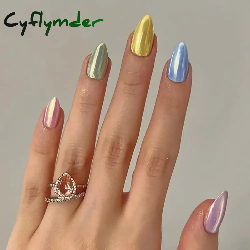 Cyflymder 24Pcs Almond Nails Set with Glue Gradient Short Oval False Nails Wearable Round Head Press on Nails Full Cover Fake Nail Tips