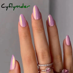Cyflymder 24Pcs Almond Nails Set with Glue Gradient Short Oval False Nails Wearable Round Head Press on Nails Full Cover Fake Nail Tips