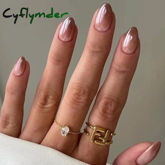 Cyflymder 24Pcs Almond Nails Set with Glue Gradient Short Oval False Nails Wearable Round Head Press on Nails Full Cover Fake Nail Tips