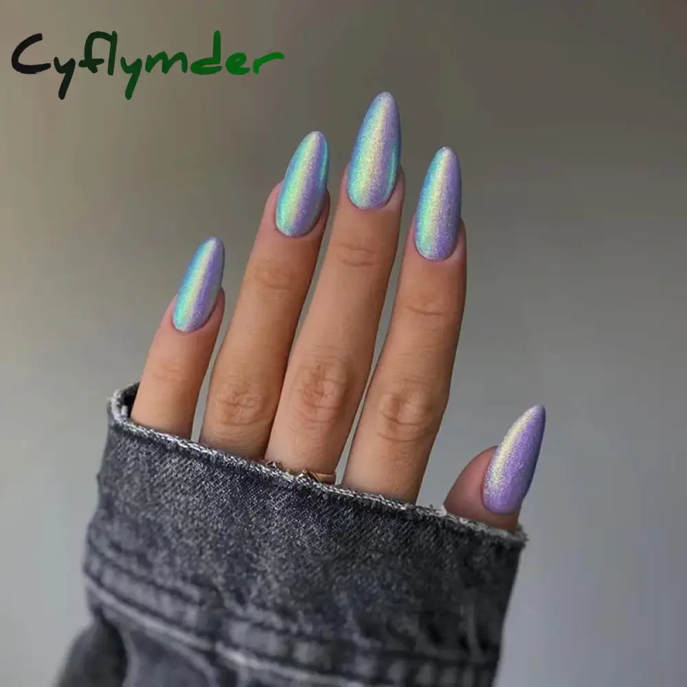 Cyflymder 24Pcs Almond Nails Set with Glue Gradient Short Oval False Nails Wearable Round Head Press on Nails Full Cover Fake Nail Tips