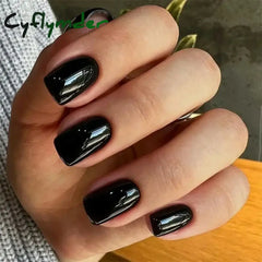Cyflymder 24pcs Artificial Nail Art Fake Nails Full Coverage Removable Ballet Short Press On Nails tips Chips Waterproof Solid Colour set