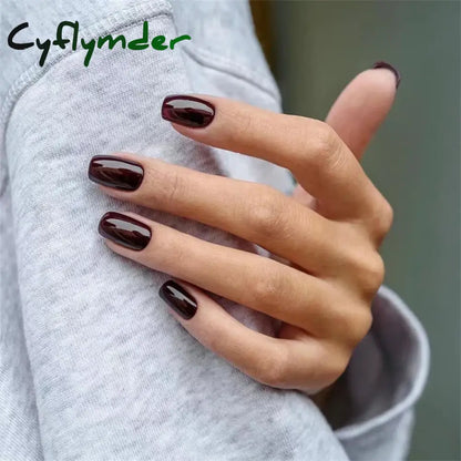 Cyflymder 24pcs Artificial Nail Art Fake Nails Full Coverage Removable Ballet Short Press On Nails tips Chips Waterproof Solid Colour set