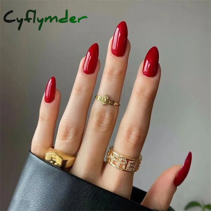 Cyflymder 24pcs Artificial Nail Art Fake Nails Full Coverage Removable Ballet Short Press On Nails tips Chips Waterproof Solid Colour set