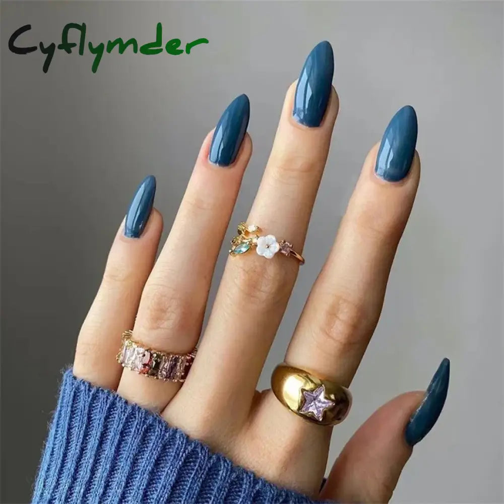 Cyflymder 24pcs Artificial Nail Art Fake Nails Full Coverage Removable Ballet Short Press On Nails tips Chips Waterproof Solid Colour set