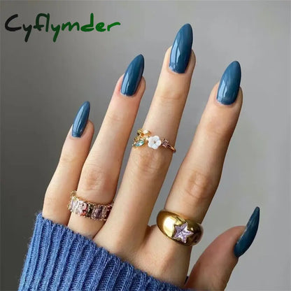 Cyflymder 24pcs Artificial Nail Art Fake Nails Full Coverage Removable Ballet Short Press On Nails tips Chips Waterproof Solid Colour set