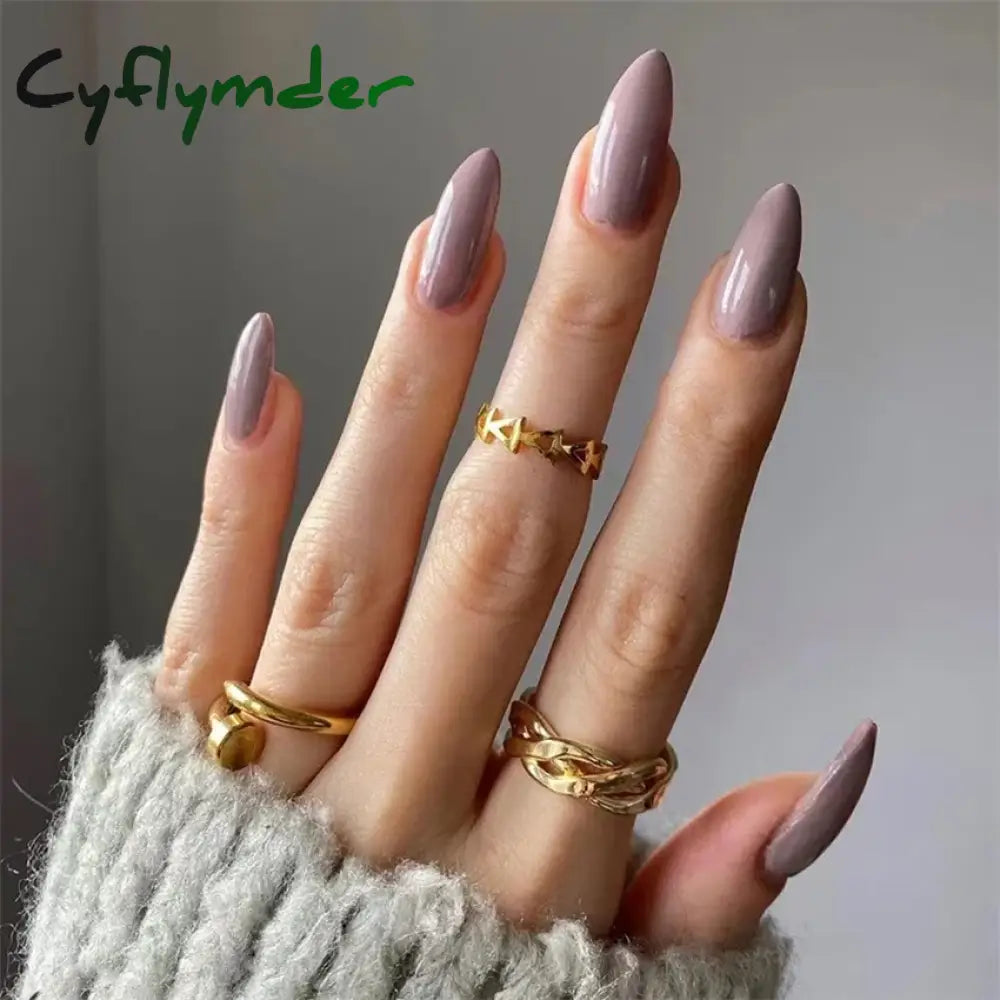 Cyflymder 24pcs Artificial Nail Art Fake Nails Full Coverage Removable Ballet Short Press On Nails tips Chips Waterproof Solid Colour set