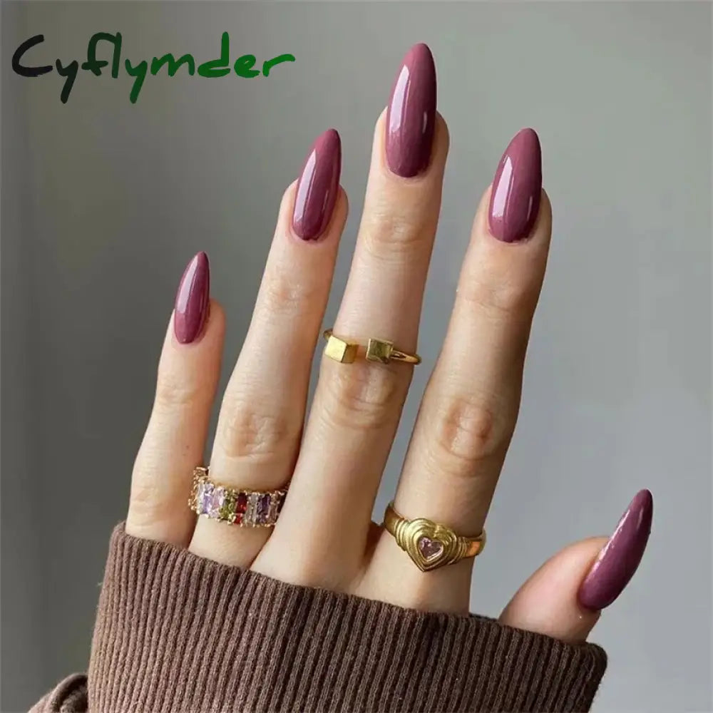 Cyflymder 24pcs Artificial Nail Art Fake Nails Full Coverage Removable Ballet Short Press On Nails tips Chips Waterproof Solid Colour set