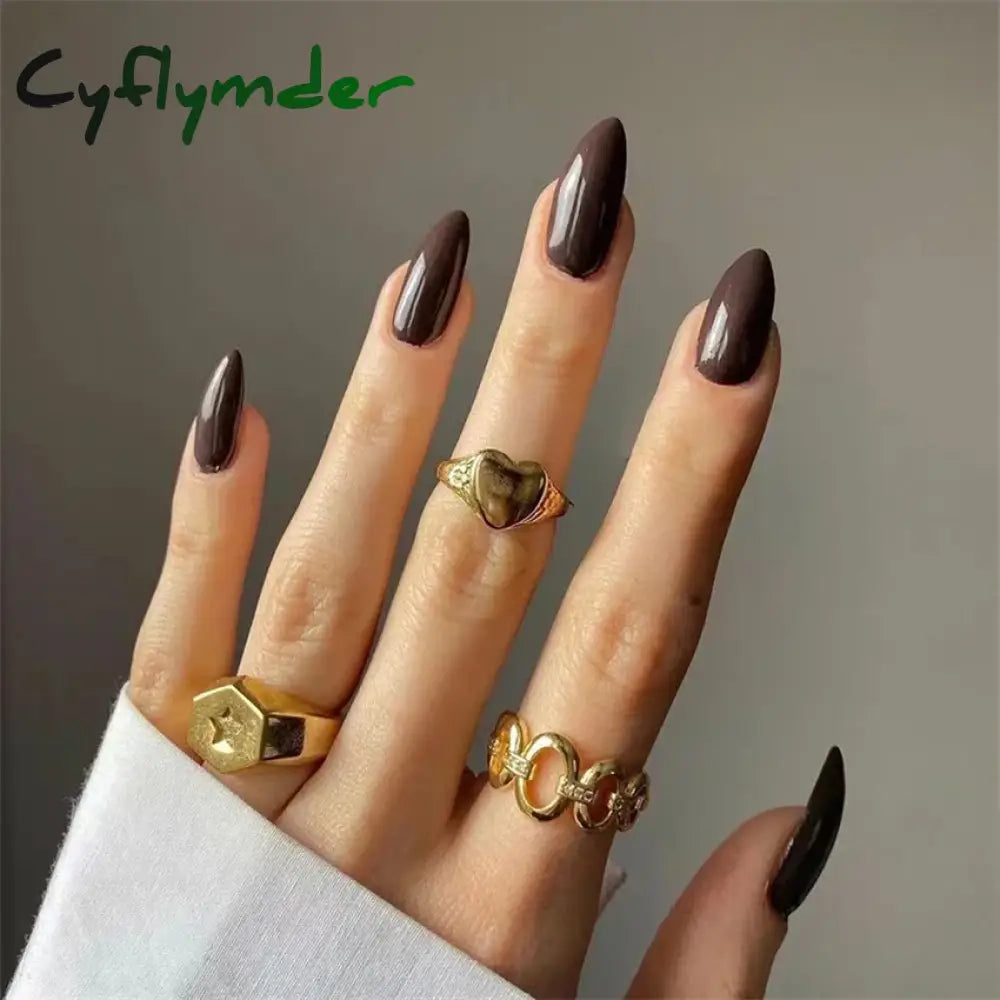 Cyflymder 24pcs Artificial Nail Art Fake Nails Full Coverage Removable Ballet Short Press On Nails tips Chips Waterproof Solid Colour set