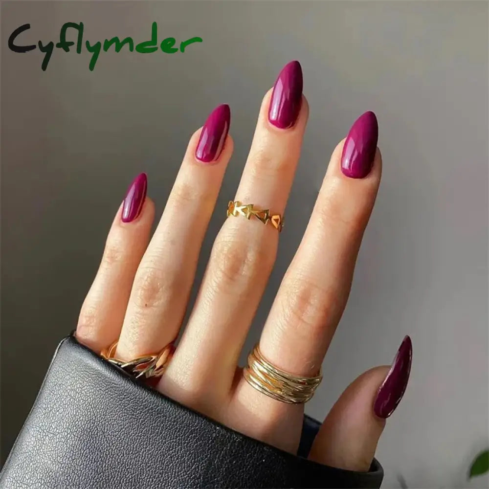 Cyflymder 24pcs Artificial Nail Art Fake Nails Full Coverage Removable Ballet Short Press On Nails tips Chips Waterproof Solid Colour set