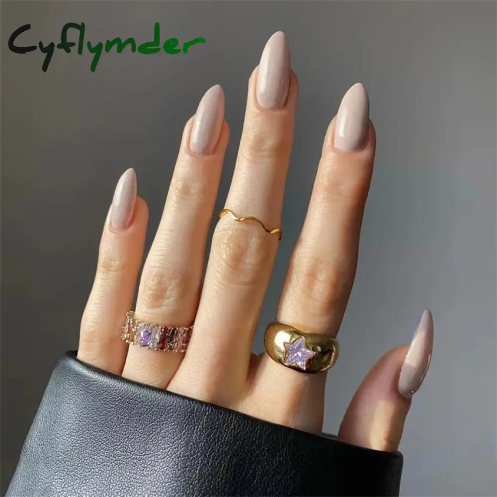Cyflymder 24pcs Artificial Nail Art Fake Nails Full Coverage Removable Ballet Short Press On Nails tips Chips Waterproof Solid Colour set