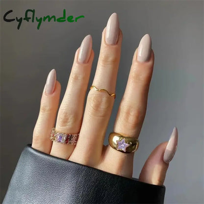 Cyflymder 24pcs Artificial Nail Art Fake Nails Full Coverage Removable Ballet Short Press On Nails tips Chips Waterproof Solid Colour set