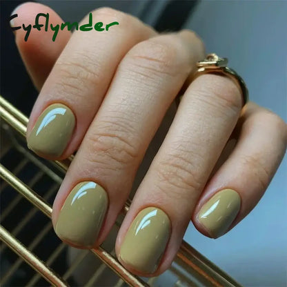 Cyflymder 24pcs Artificial Nail Art Fake Nails Full Coverage Removable Ballet Short Press On Nails tips Chips Waterproof Solid Colour set