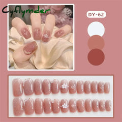 Cyflymder 24pcs Artificial Short Coffin Acrylic Nail Art Fake Nails Full Coverage Press On Nails Tips Purple Black Cat Eye False Nail Set