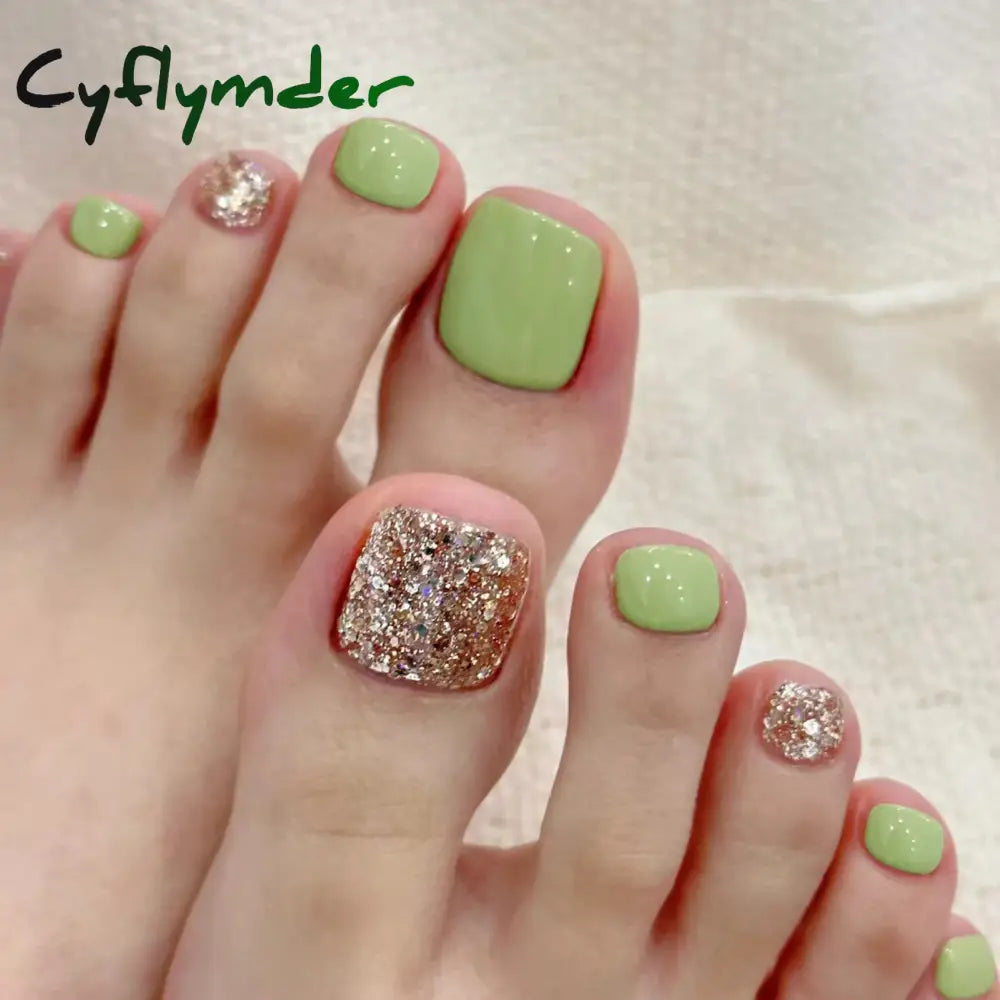 Cyflymder 24pcs Black False Toenails Solid Color Glossy Fake Toenails Wearable Full Cover Ins Square Press on Toenail Patch for Girl Women