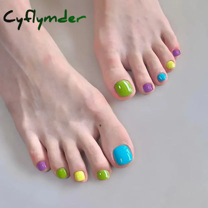 Cyflymder 24pcs Black False Toenails Solid Color Glossy Fake Toenails Wearable Full Cover Ins Square Press on Toenail Patch for Girl Women