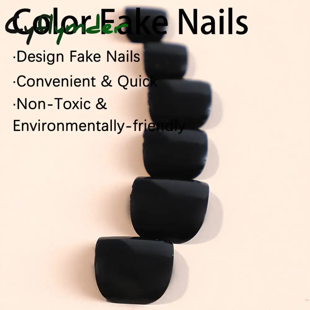 Cyflymder 24pcs Black False Toenails Solid Color Glossy Fake Toenails Wearable Full Cover Ins Square Press on Toenail Patch for Girl Women