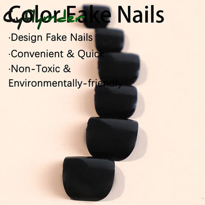 Cyflymder 24pcs Black False Toenails Solid Color Glossy Fake Toenails Wearable Full Cover Ins Square Press on Toenail Patch for Girl Women