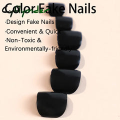 Cyflymder 24pcs Black False Toenails Solid Color Glossy Fake Toenails Wearable Full Cover Ins Square Press on Toenail Patch for Girl Women