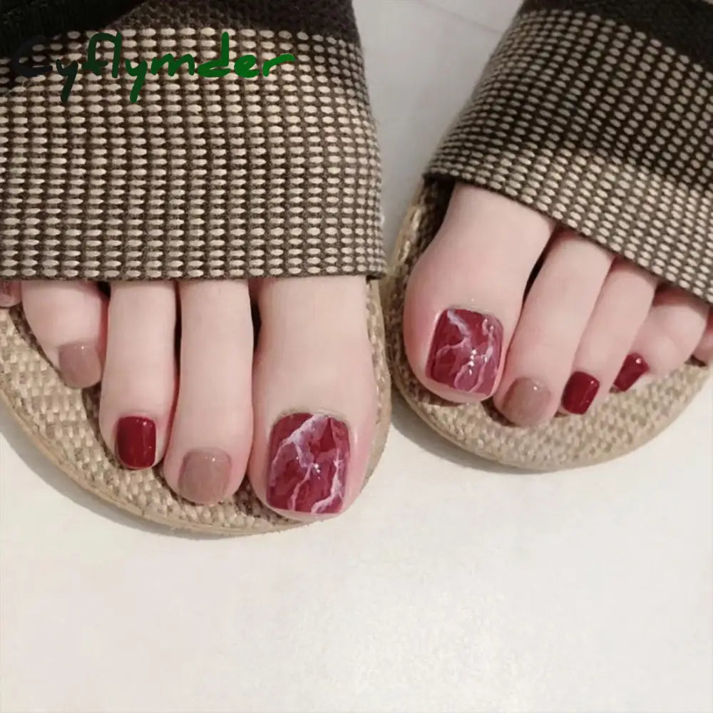 Cyflymder 24pcs Black False Toenails Solid Color Glossy Fake Toenails Wearable Full Cover Ins Square Press on Toenail Patch for Girl Women