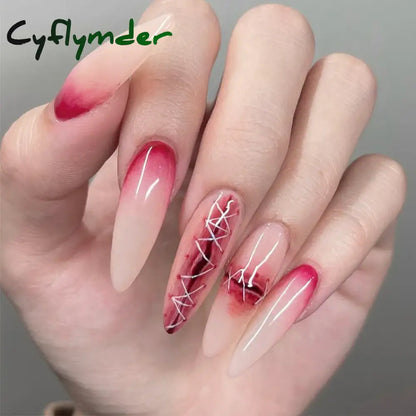 Cyflymder 24pcs Blood Red Fake Nails Gradient Long Pointed False Nail Patch Full Cover Wearable Fake Nail Tips Halloween Manicure Sets