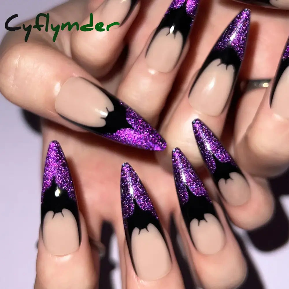 Cyflymder 24pcs Blood Red Fake Nails Gradient Long Pointed False Nail Patch Full Cover Wearable Fake Nail Tips Halloween Manicure Sets