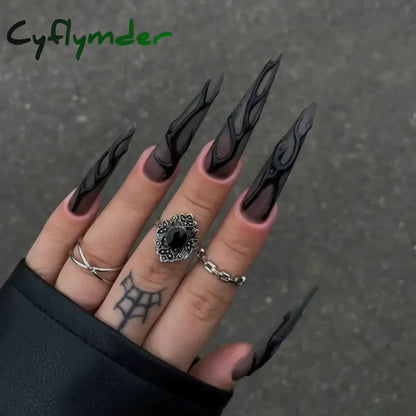 Cyflymder 24pcs Blood Red Fake Nails Gradient Long Pointed False Nail Patch Full Cover Wearable Fake Nail Tips Halloween Manicure Sets