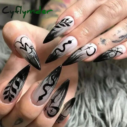 Cyflymder 24pcs Blood Red Fake Nails Gradient Long Pointed False Nail Patch Full Cover Wearable Fake Nail Tips Halloween Manicure Sets