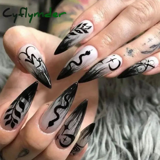 Cyflymder 24pcs Blood Red Fake Nails Gradient Long Pointed False Nail Patch Full Cover Wearable Fake Nail Tips Halloween Manicure Sets