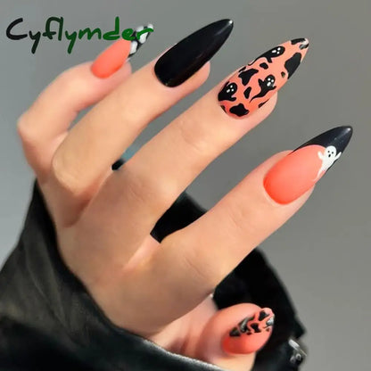 Cyflymder 24pcs Blood Red Fake Nails Gradient Long Pointed False Nail Patch Full Cover Wearable Fake Nail Tips Halloween Manicure Sets