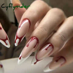 Cyflymder 24pcs Blood Red Fake Nails Gradient Long Pointed False Nail Patch Full Cover Wearable Fake Nail Tips Halloween Manicure Sets