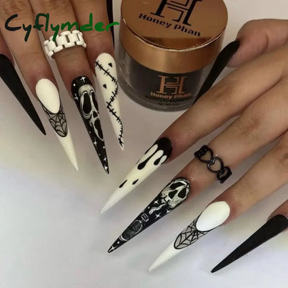 Cyflymder 24pcs Blood Red Fake Nails Gradient Long Pointed False Nail Patch Full Cover Wearable Fake Nail Tips Halloween Manicure Sets
