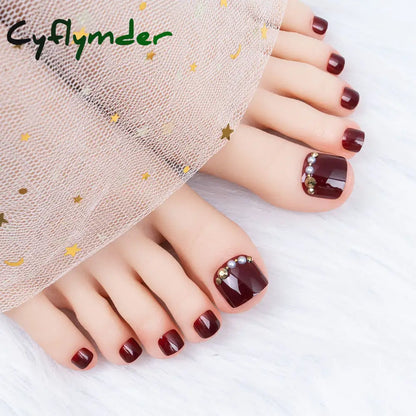 Cyflymder 24pcs Blue Cat Eyes Press on Foot Nails Aurora Glitter Artificial Toenails Women Girl Wearable Full Cover False Nail for Feet