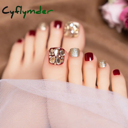 Cyflymder 24pcs Blue Cat Eyes Press on Foot Nails Aurora Glitter Artificial Toenails Women Girl Wearable Full Cover False Nail for Feet