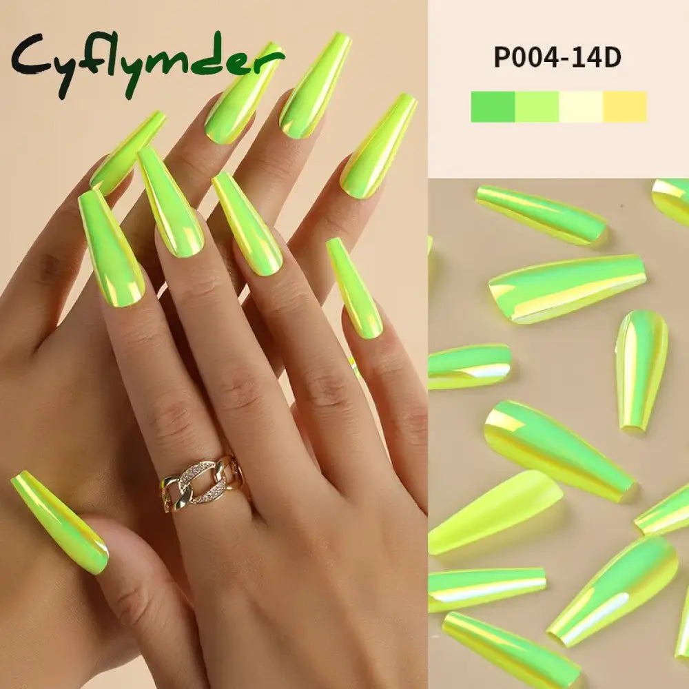 Cyflymder 24Pcs/Box Ballerina Press on Nails Tips False Nail Art Full Cover Detachable Artificial Fake Nails Metal Mirror Powder Design