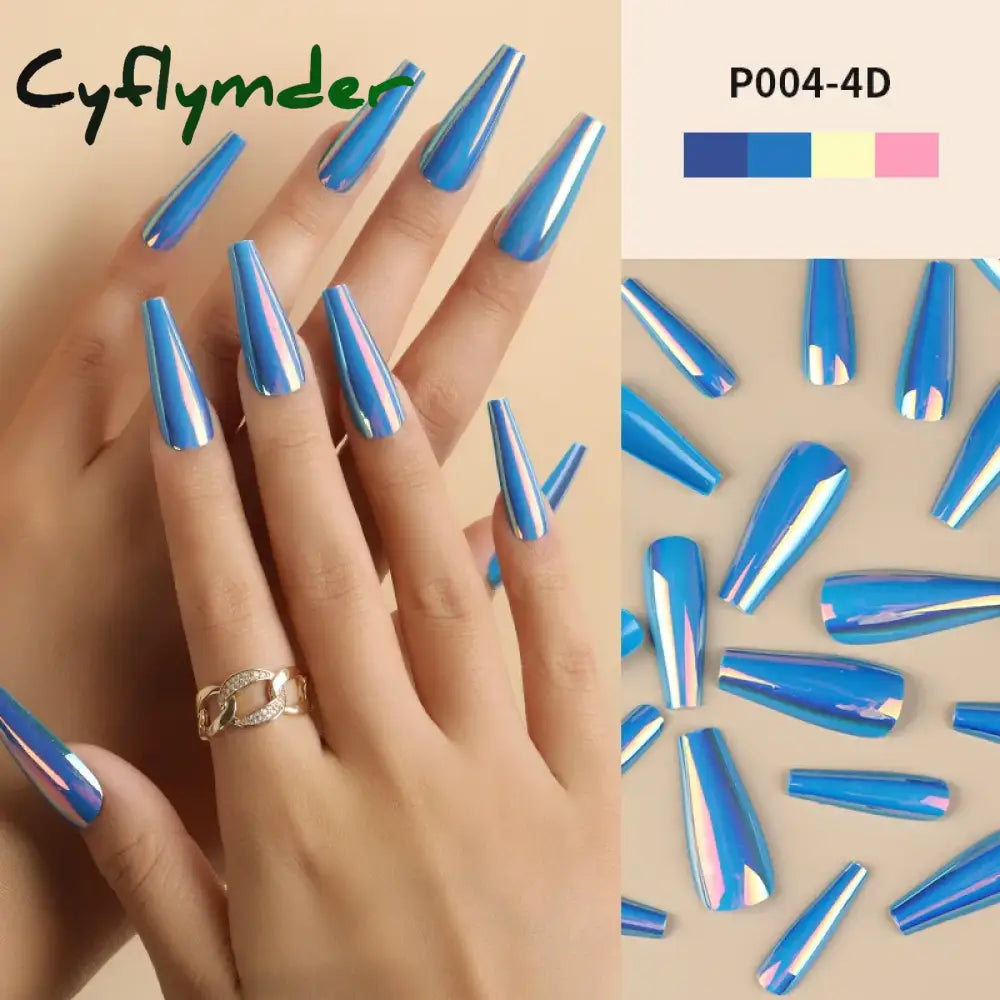 Cyflymder 24Pcs/Box Ballerina Press on Nails Tips False Nail Art Full Cover Detachable Artificial Fake Nails Metal Mirror Powder Design