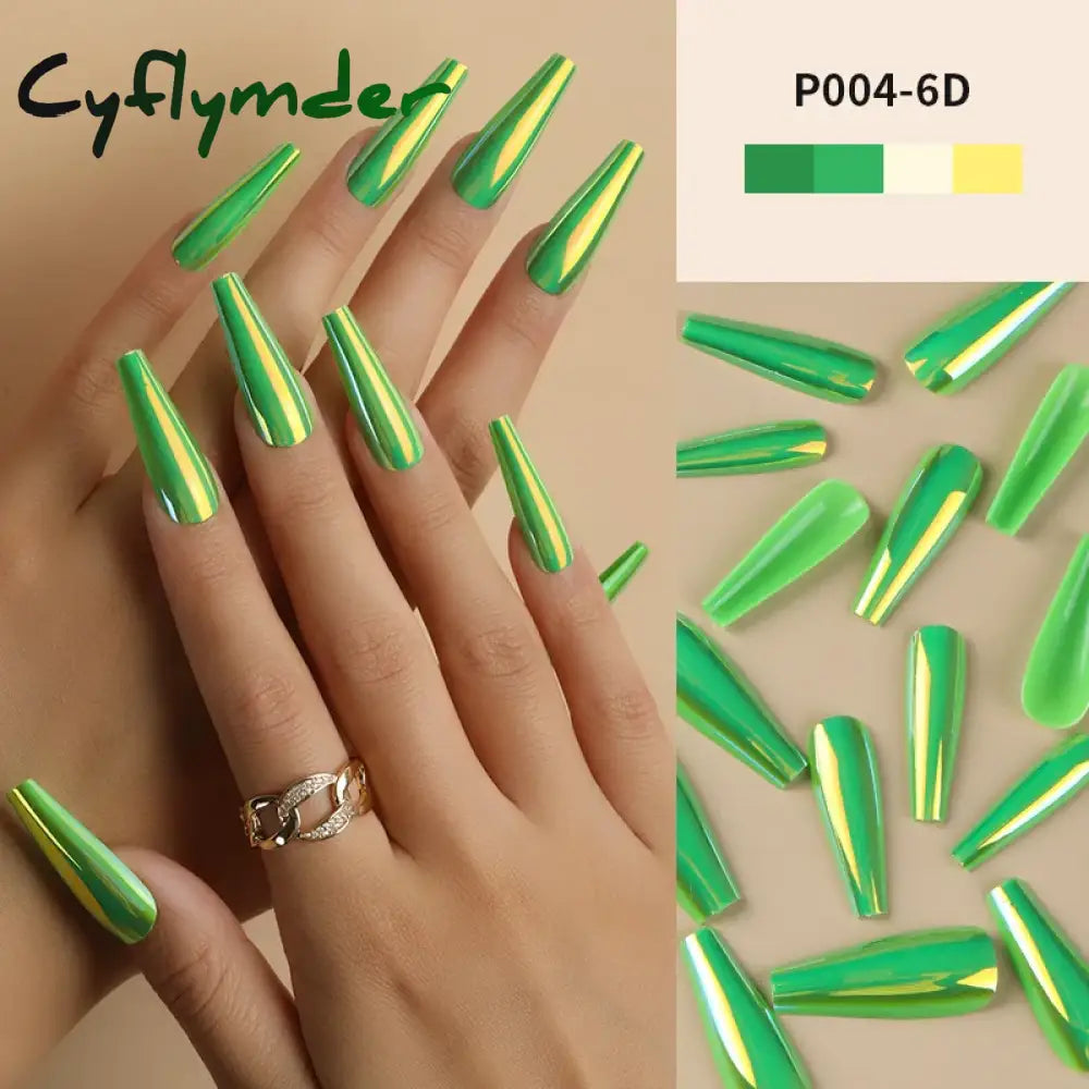 Cyflymder 24Pcs/Box Ballerina Press on Nails Tips False Nail Art Full Cover Detachable Artificial Fake Nails Metal Mirror Powder Design