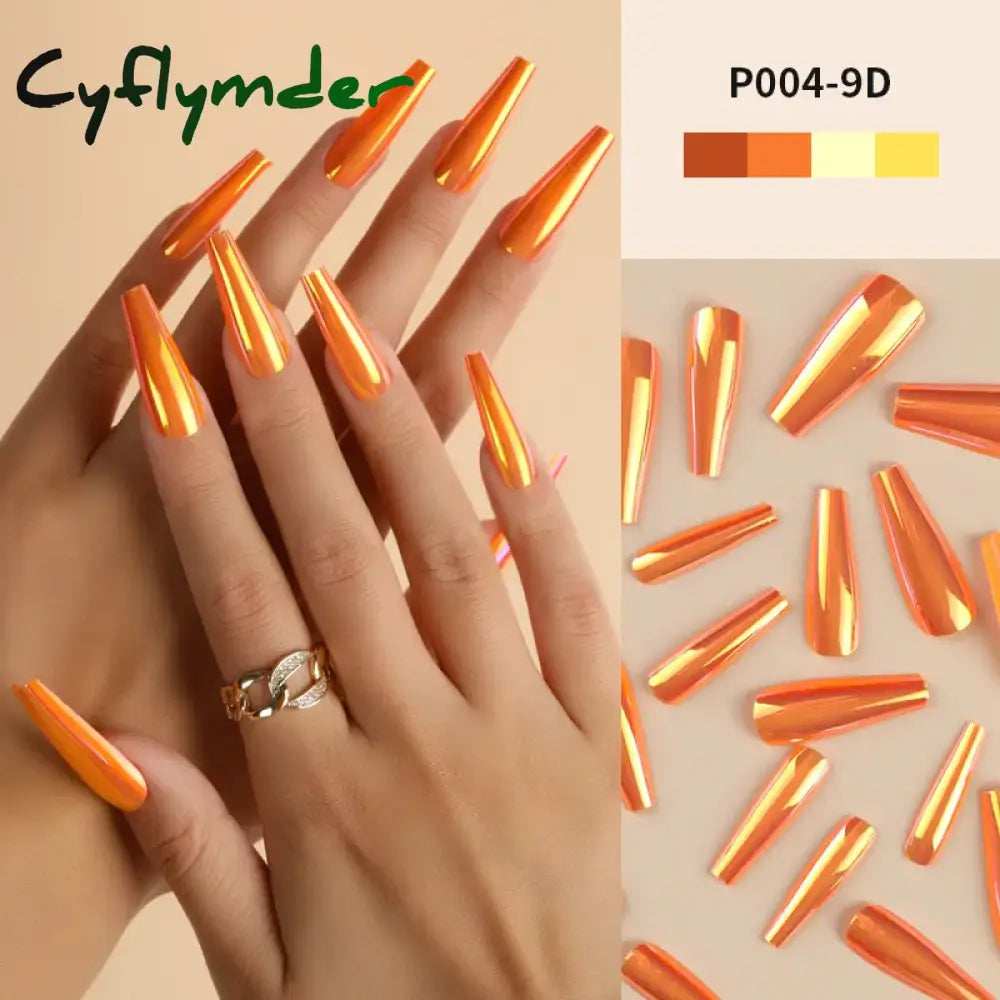 Cyflymder 24Pcs/Box Ballerina Press on Nails Tips False Nail Art Full Cover Detachable Artificial Fake Nails Metal Mirror Powder Design