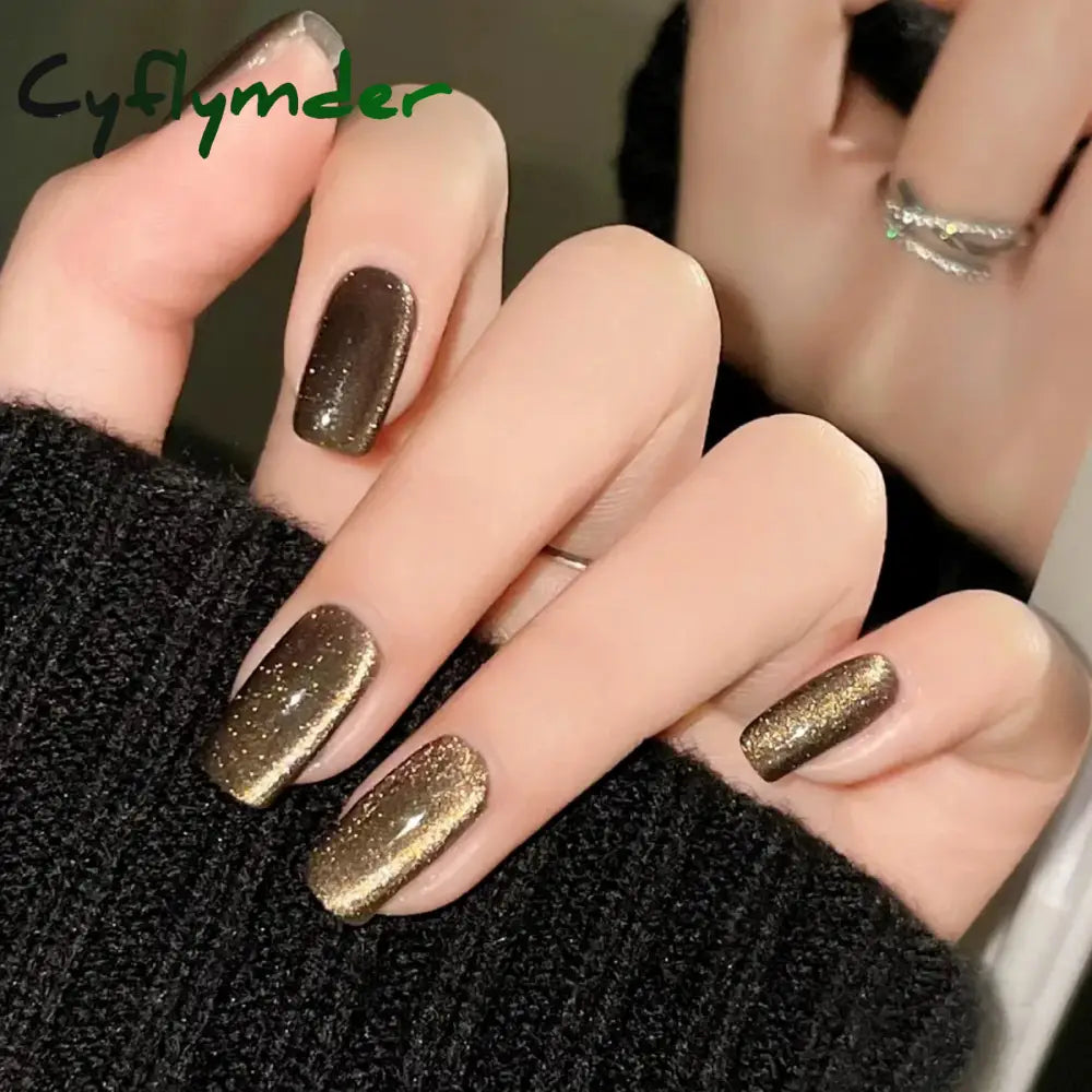 Cyflymder 24pcs/box Cat Eye Phototherapy Nail Patch Wearable Fake Nail Short False Nail Wedding For Winter Autumn wearable full cover
