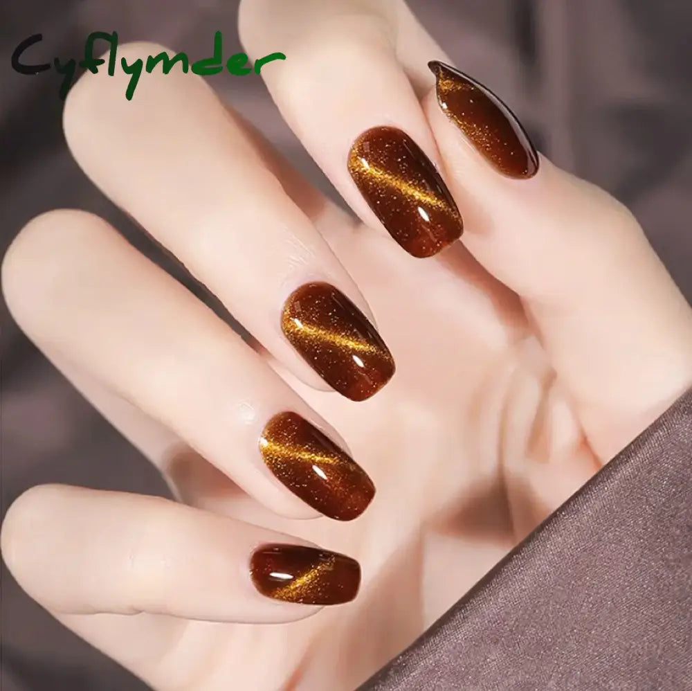 Cyflymder 24pcs/box Cat Eye Phototherapy Nail Patch Wearable Fake Nail Short False Nail Wedding For Winter Autumn wearable full cover