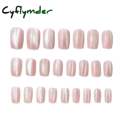 Cyflymder 24pcs/box Cat Eye Phototherapy Nail Patch Wearable Fake Nail Short False Nail Wedding For Winter Autumn wearable full cover