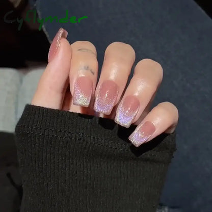 Cyflymder 24pcs/box Cat Eye Phototherapy Nail Patch Wearable Fake Nail Short False Nail Wedding For Winter Autumn wearable full cover