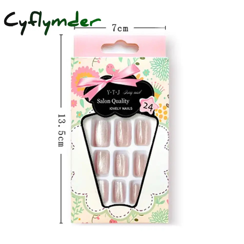 Cyflymder 24pcs/box Cat Eye Phototherapy Nail Patch Wearable Fake Nail Short False Nail Wedding For Winter Autumn wearable full cover