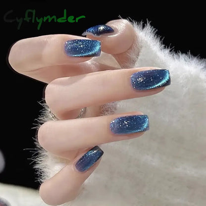 Cyflymder 24pcs/box Cat Eye Phototherapy Nail Patch Wearable Fake Nail Short False Nail Wedding For Winter Autumn wearable full cover