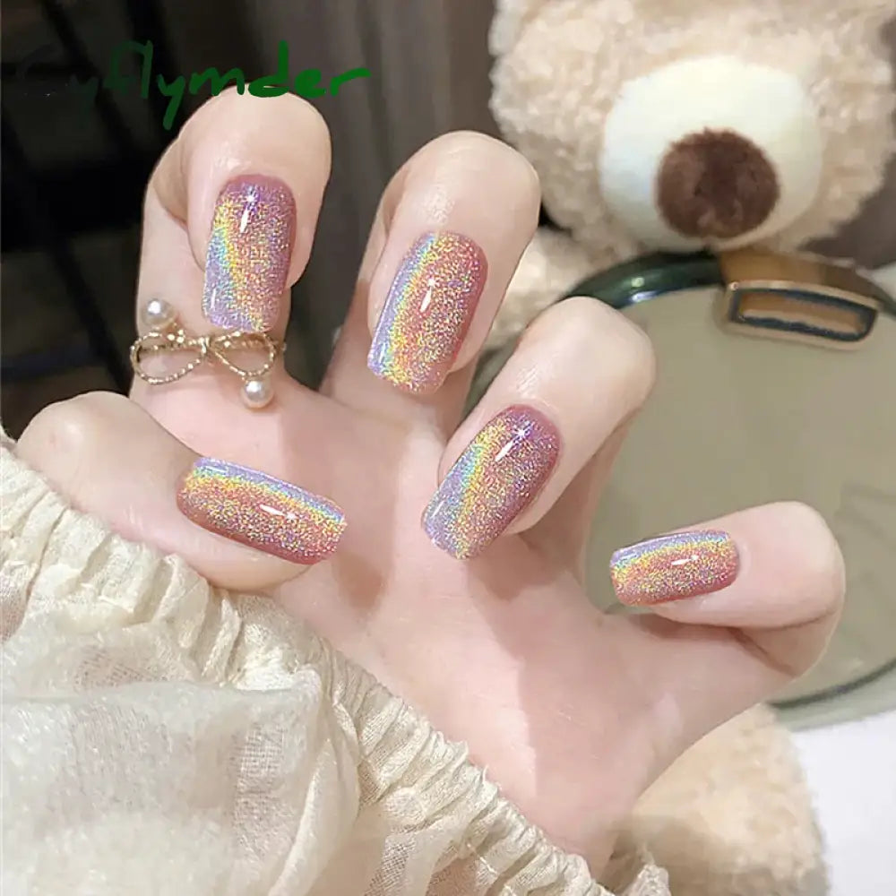 Cyflymder 24pcs/box Cat Eye Phototherapy Nail Patch Wearable Fake Nail Short False Nail Wedding For Winter Autumn wearable full cover