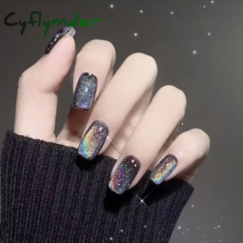 Cyflymder 24pcs/box Cat Eye Phototherapy Nail Patch Wearable Fake Nail Short False Nail Wedding For Winter Autumn wearable full cover