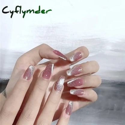 Cyflymder 24pcs/box Cat Eye Phototherapy Nail Patch Wearable Fake Nail Short False Nail Wedding For Winter Autumn wearable full cover
