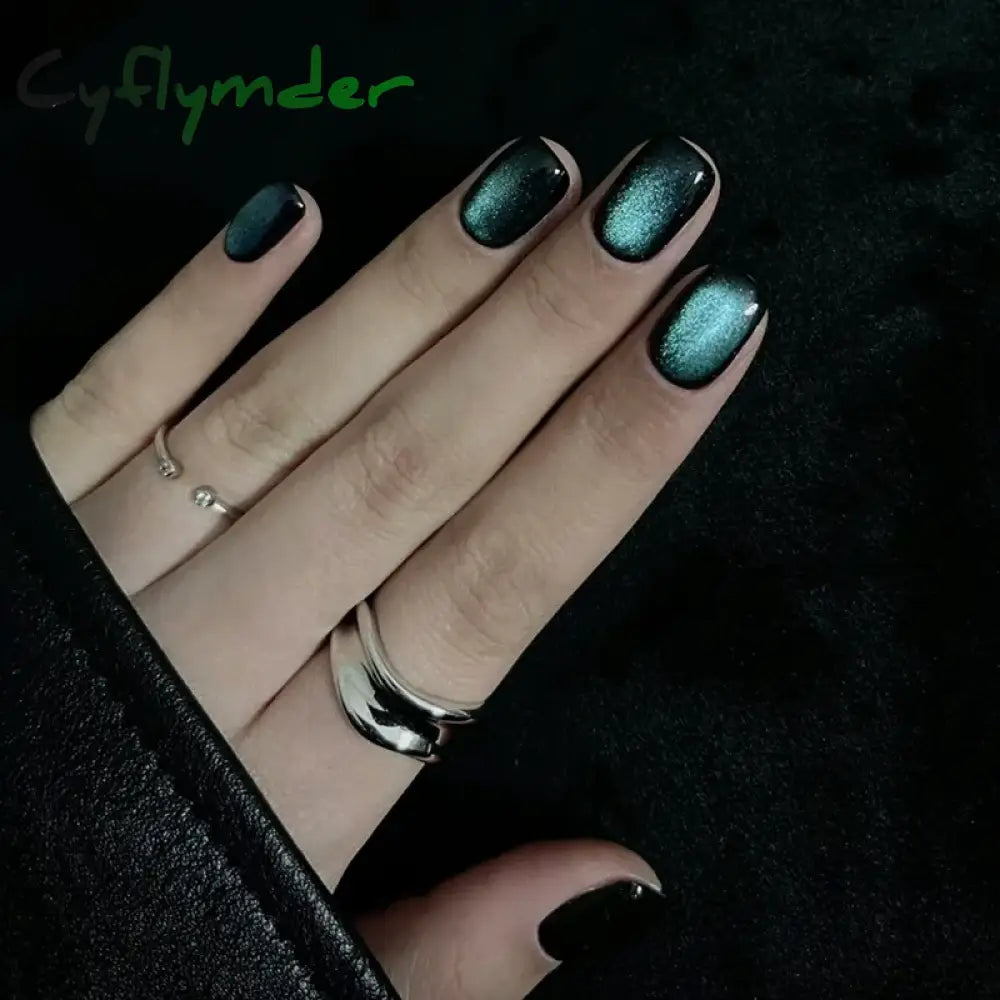 Cyflymder 24pcs/box Cat Eye Phototherapy Nail Patch Wearable Fake Nail Short False Nail Wedding For Winter Autumn wearable full cover