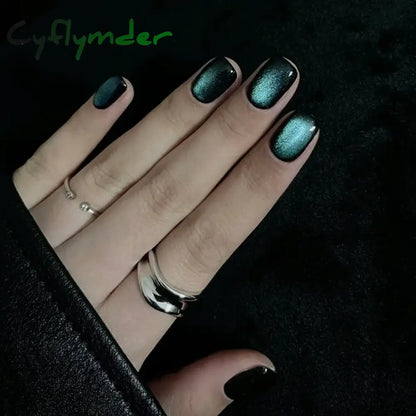 Cyflymder 24pcs/box Cat Eye Phototherapy Nail Patch Wearable Fake Nail Short False Nail Wedding For Winter Autumn wearable full cover