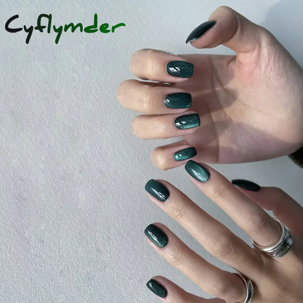 Cyflymder 24pcs/box Cat Eye Phototherapy Nail Patch Wearable Fake Nail Short False Nail Wedding For Winter Autumn wearable full cover