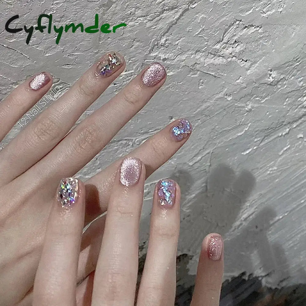 Cyflymder 24pcs/box Cat Eye Phototherapy Nail Patch Wearable Fake Nail Short False Nail Wedding For Winter Autumn wearable full cover